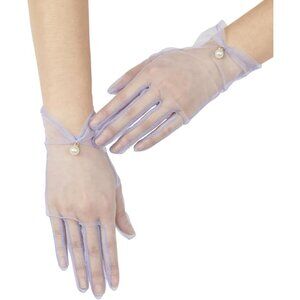 Women's Lavender Evening Pearl Short Gloves Wedding Dance Party Tea Accessories